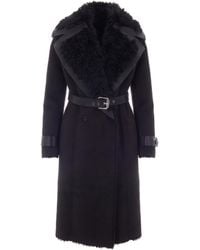 Patrizia Pepe - Belted Long Coat With Faux Fur Collar - Lyst