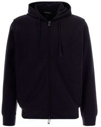 Emporio Armani - Jacquard Hoodie With Adjustable Drawstring And Eagle Emblem - Lyst