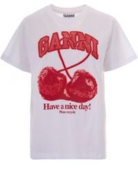 Ganni - T-Shirt Cherry Bright - Lyst