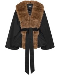ROTATE BIRGER CHRISTENSEN - Contrast Textured Jacket With Bold Synthetic Fur Collar - Lyst