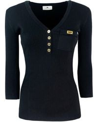 Elisabetta Franchi - Maglia A Micro Costine Con Taschino - Lyst