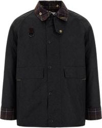 Barbour - Waxed Cotton Field Jacket With Plaid Trim - Lyst