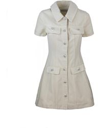 Self-Portrait - Cream Collared Denim Mini Dress - Lyst