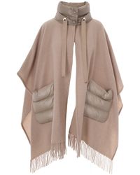 Herno - Velvety Texture Wool And Cashmere Poncho With Padded Details - Lyst