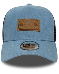 KTZ - Cappllino 9Forty A-Frame Trucker Leather Patch Denim Blu - Lyst