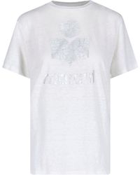 Isabel Marant - Sustainable Linen T-Shirt With Metallic Logo - Lyst