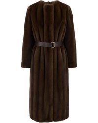 Max Mara - Faux Fur Coat With Waist Belt Polyester Jacket - Lyst
