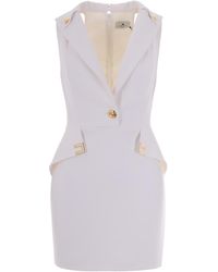 Elisabetta Franchi - Ivory Lapel Mini Dress - Lyst