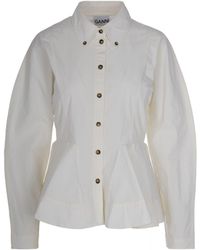 Ganni - Camicia Peplum Ivory - Lyst