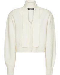 ROTATE BIRGER CHRISTENSEN - Cardigan Con Sciarpa Lavorata A Maglia Bianco - Lyst