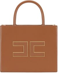 Elisabetta Franchi - Borsa Tote Piccola Con Logo Marrone - Lyst