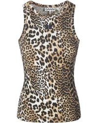 Ganni - Tank Top Leopard Rib - Lyst