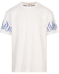 Vision Of Super - T-Shirt Bianca Con Fiamme Blu Ricamate - Lyst