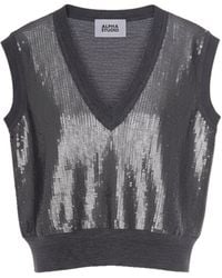 Alpha Studio - Maglia Smanicata Con Paillettes Grigia - Lyst