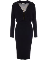 Elisabetta Franchi - Long Sleeve Midi Dress With Chain Detail - Lyst