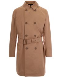 Herno - Impermeabile Con Cintura Cammello - Lyst