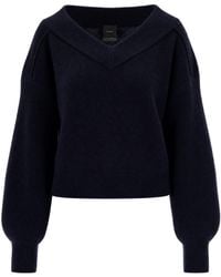 Pinko - V-Neck Knit Sweater With Balloon Sleeves And Ribbed Cuffs - Lyst