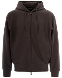 Emporio Armani - Jacquard Eagle Logo Hoodie With Adjustable Hood And Zip Closure - Lyst