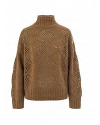 Liu Jo - Maglia Traforata Perline Cocoa Creme - Lyst