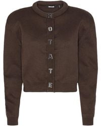 ROTATE BIRGER CHRISTENSEN - Cropped Ribbed Knit Cardigan With Metallic Letters - Lyst