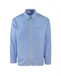 Marni - Camicia Con Logo Nascosto Blu - Lyst