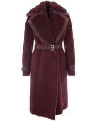 Patrizia Pepe - Belted Faux Fur Collar Long Coat - Lyst