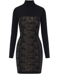 Elisabetta Franchi - Lace Bodice High-Neck Viscose-Blend Mini Dress - Lyst