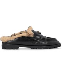 Pinko - Fur-Lined Leather Loafer Mule - Lyst