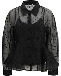 Ganni - Sheer Polka Dot Button-Up Blouse - Lyst