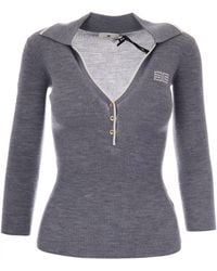 Elisabetta Franchi - Polo Costine Grigio Avorio - Lyst