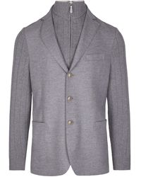 Eleventy - Single-Breasted Wool Jacket With Ribbed Detailing - Lyst