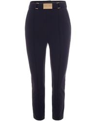 Elisabetta Franchi - Technical Bi-Elastic Pants With Laser-Engraved Logo Plaque - Lyst
