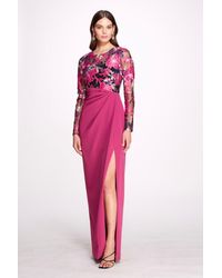 Marchesa - Long Sleeve -embroidery On Tulle Column Gown - Lyst