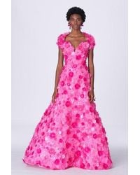 Carolina Herrera - 3d Floral Applique Silk Gown With Shrug - Lyst