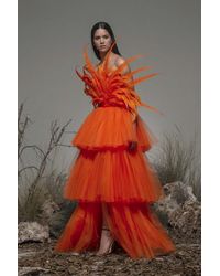 Isabel Sanchis - Bonito Feathered-tiered Gown - Lyst