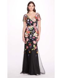 Marchesa - Embroidered Floral V-neck Gown - Lyst