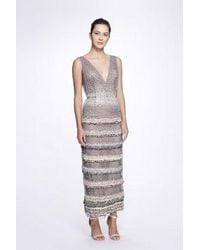 Marchesa - Embellished V-neck Tiered Gown With Cape - Lyst