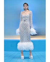Georges Hobeika - Beaded Lace Dress With Feather Trim - Lyst