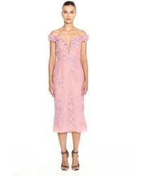 Marchesa - Off Shoulder Re-embroidered Beaded Lace Midi Dress - Lyst