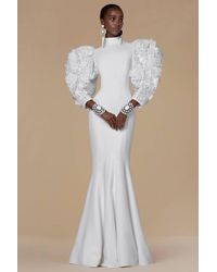 Andrew Gn Applique Sleeve Gown - White
