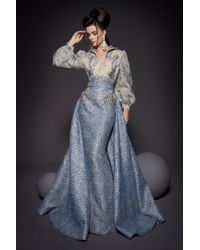 Fouad Sarkis For Mnm Couture Long Blouson Sleeve Gown - Blue