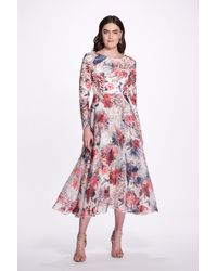 Marchesa - Long Sleeve/ Floral A-line Midi Dress - Lyst