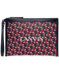 Lanvin Blue And Red Logo Print Clutch Bag