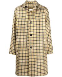 Marni Check-pattern Single-breasted Wool Coat - Natural