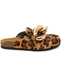 JW Anderson Chain Loafer Leopard Print Mules - Brown