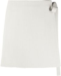 AMI White Raw-cut Wool Skirt