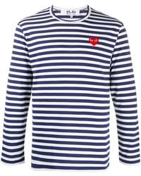COMME DES GARÇONS PLAY T010 Navy Heart Stripe T-shirt - Blue