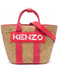 KENZO Logo-patch Raffia Tote Bag - Pink