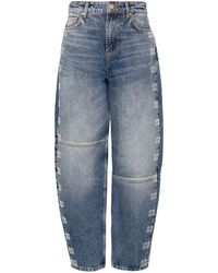 Ganni - | Jeans affusolati a vita alta con logo | female | BLU | 27 - Lyst