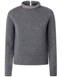 Pinko - Maglia Grigia Con Collo Impreziosito Da Strass - Lyst